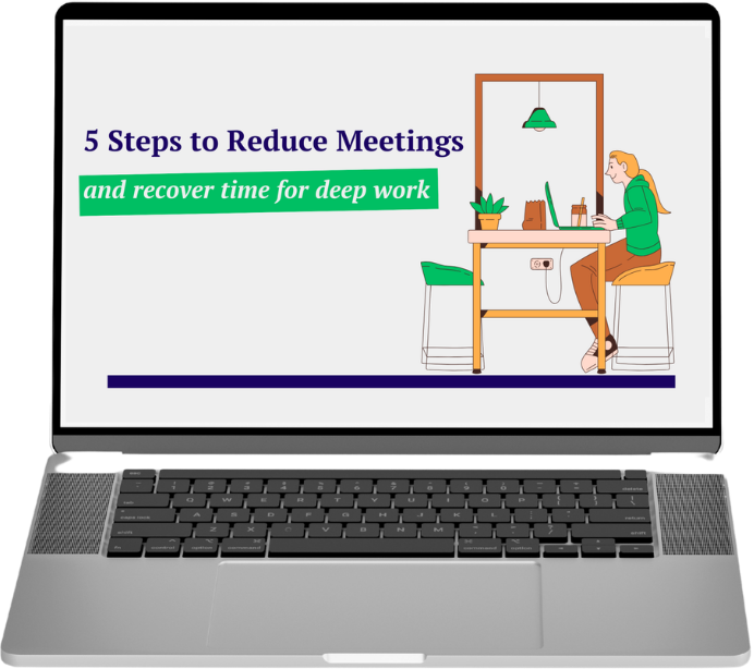 Laptop showing 5 Steps to Reduce Meetings presentation